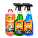 Pack Limpieza Exterior - Abrillantador de Neumáticos 500 ml, Limpiador de Llantas 500 ml y Champú 1 litro