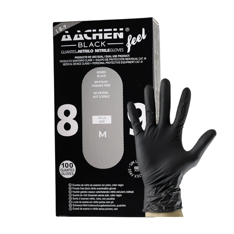 Luvas em Nitrilo Pretas Tamanho M (Caixa c/100 unidades)