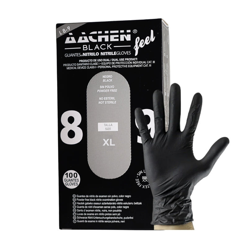 Luvas em Nitrilo Pretas Tamanho XL (Caixa c/100 unidades)